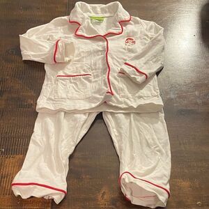 Classic whimsy Christmas White Pajama Set with Red Trim embroidered Santa 2T